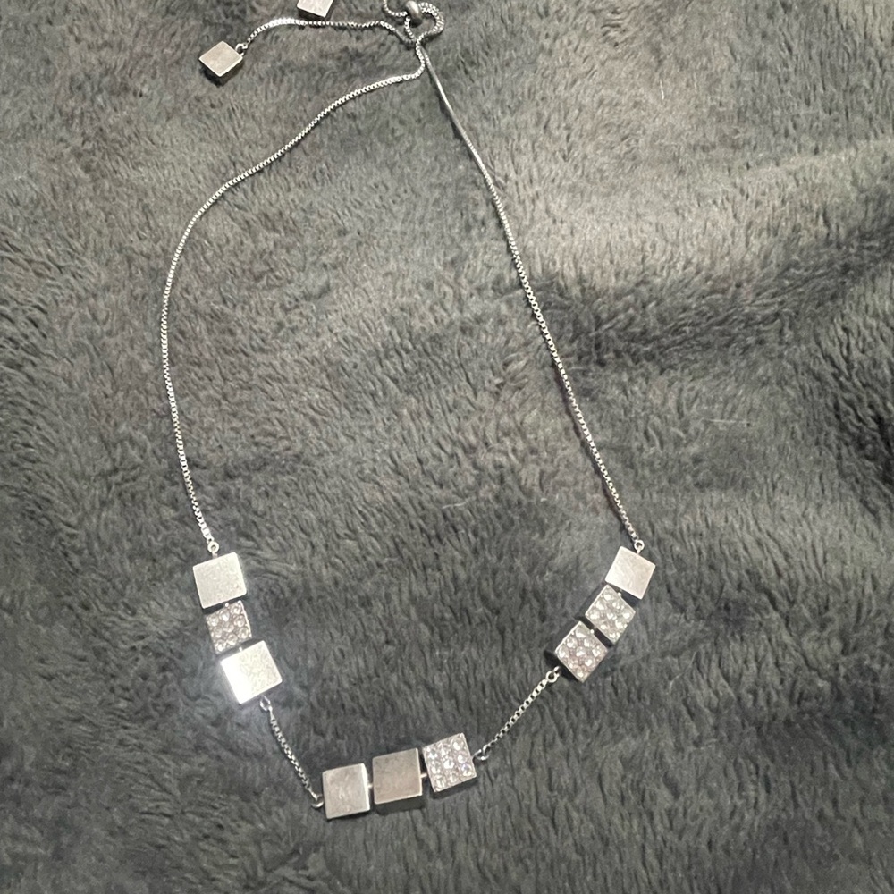 Elegant Silver Necklace with Crystals and Square Accents